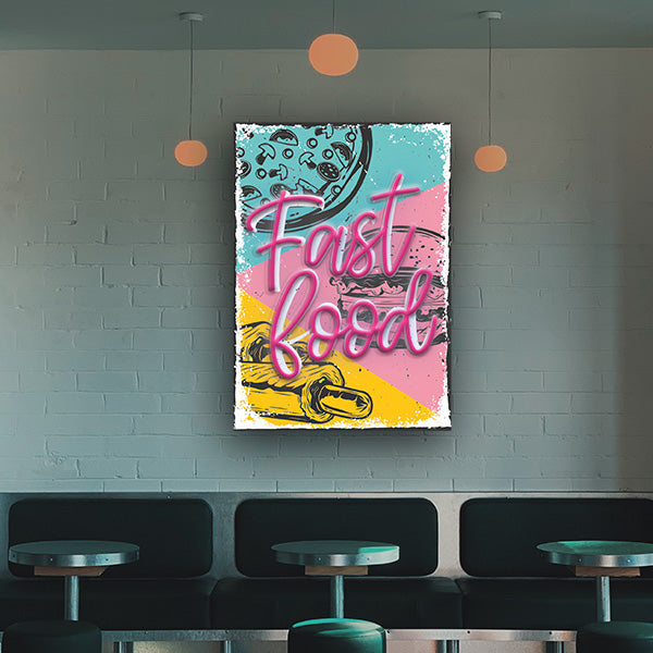 picture fast food, neon sign,