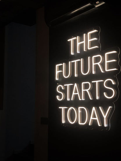 neon sign, future starts today, bar, restaurant, design,